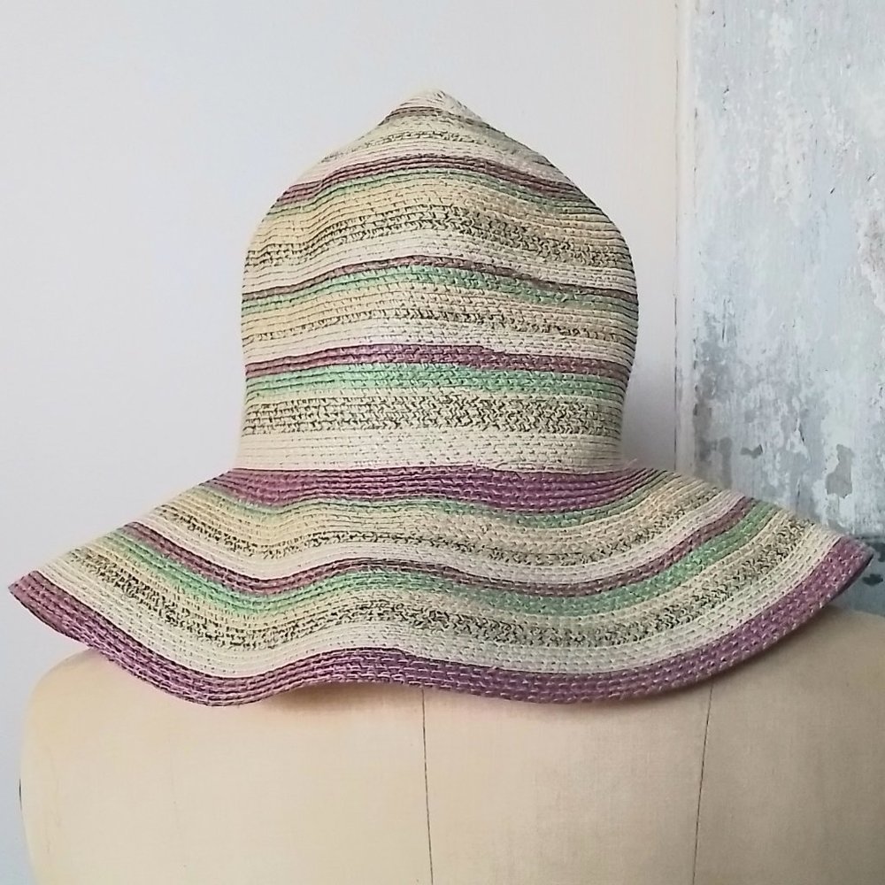 FILIPPO CATARZI Made In Italy Pastel Striped Woven Floppy Sun Garden Hat